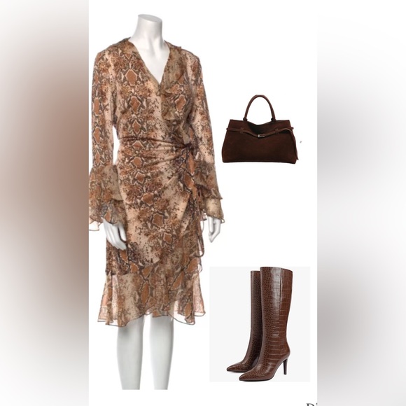 $598 Diane Von Furstenberg L 10 Carli Silk Ruffle Hem Python snake Wrap… - Picture 4 of 5